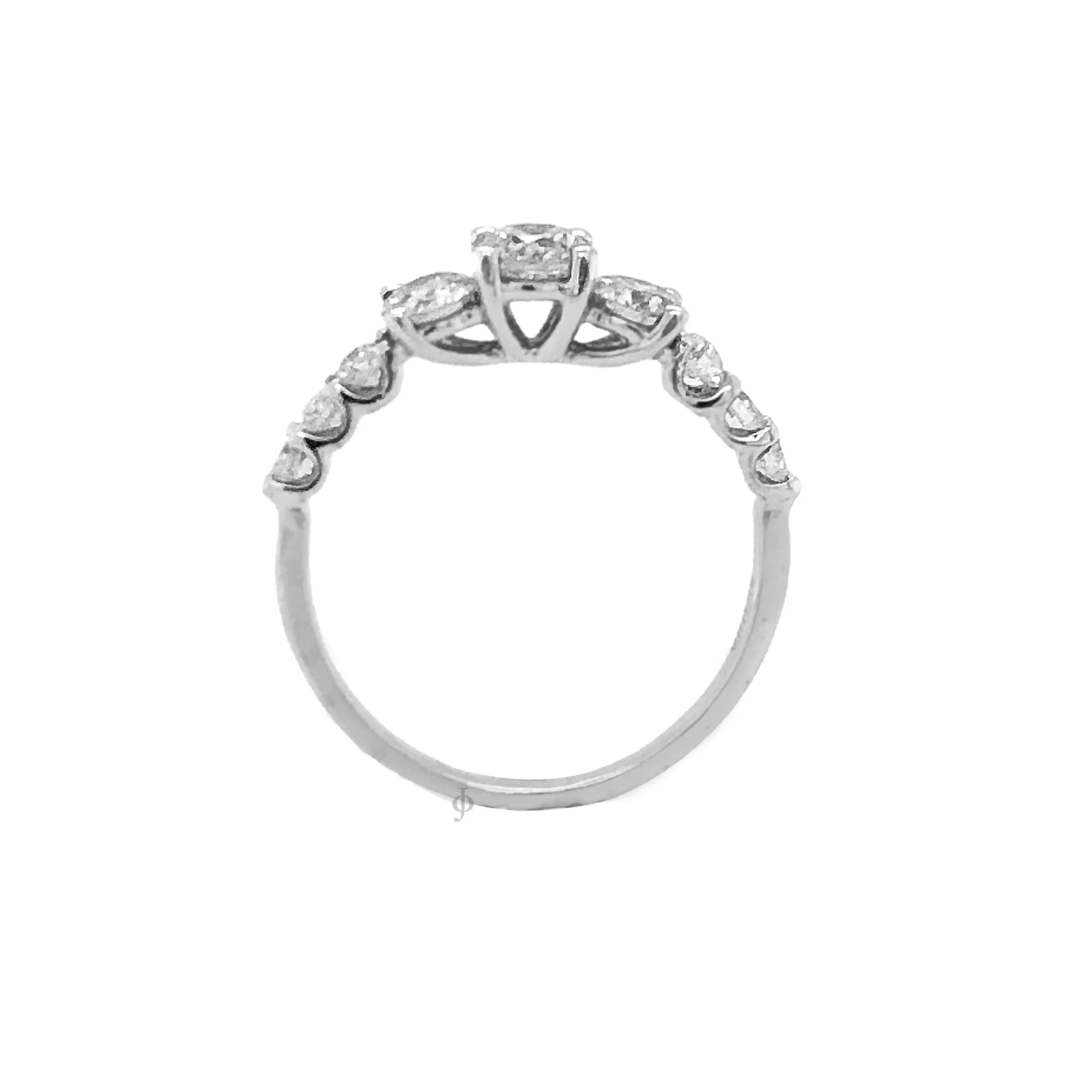 14K White Gold 1.00TDW Diamond Past Present Future Ring with Accent Diamonds