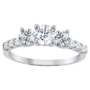 14K White Gold 1.00TDW Diamond Past Present Future Ring with Accent Diamonds