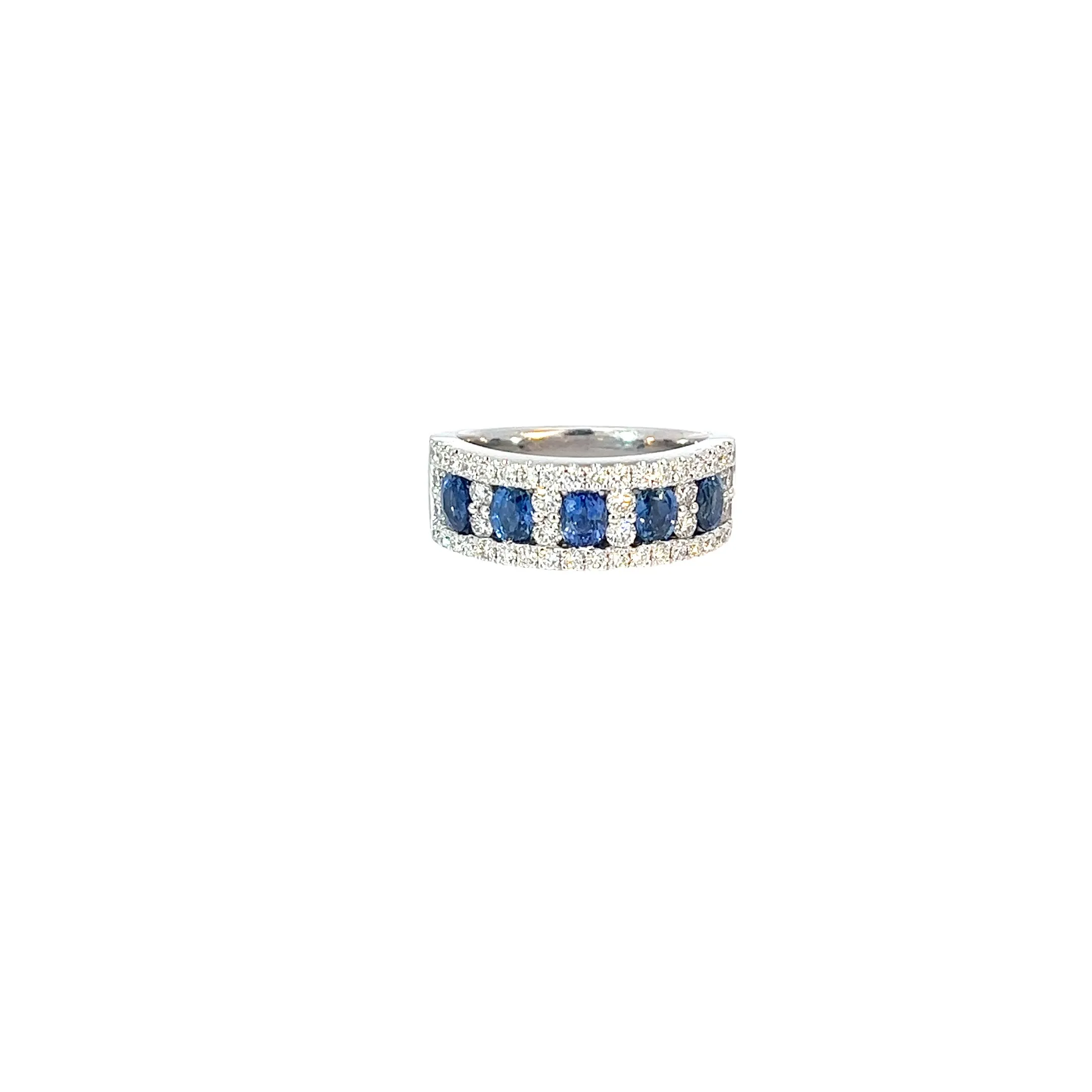 14K WHITE GOLD 1.75CT OVAL BLUE SAPPHIRE AND 1.44CT ROUND DIAMOND I VS2 SIZE 7 RING