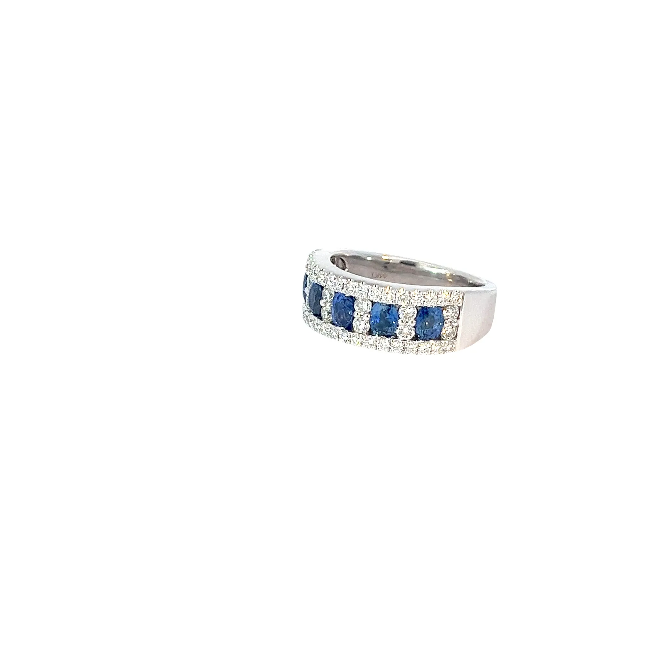 14K WHITE GOLD 1.75CT OVAL BLUE SAPPHIRE AND 1.44CT ROUND DIAMOND I VS2 SIZE 7 RING