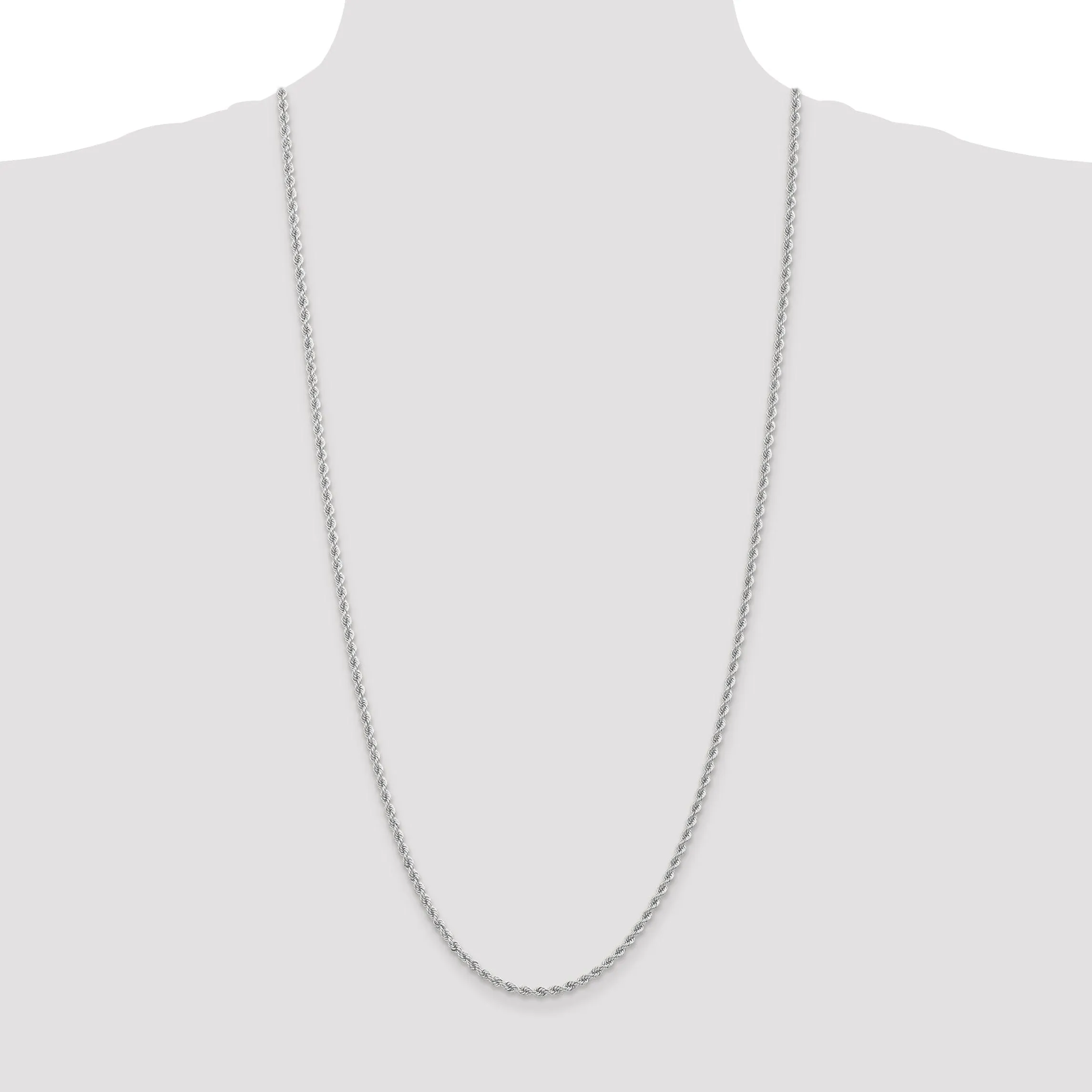 14K White Gold 2.75mm Handmade Rope Chain