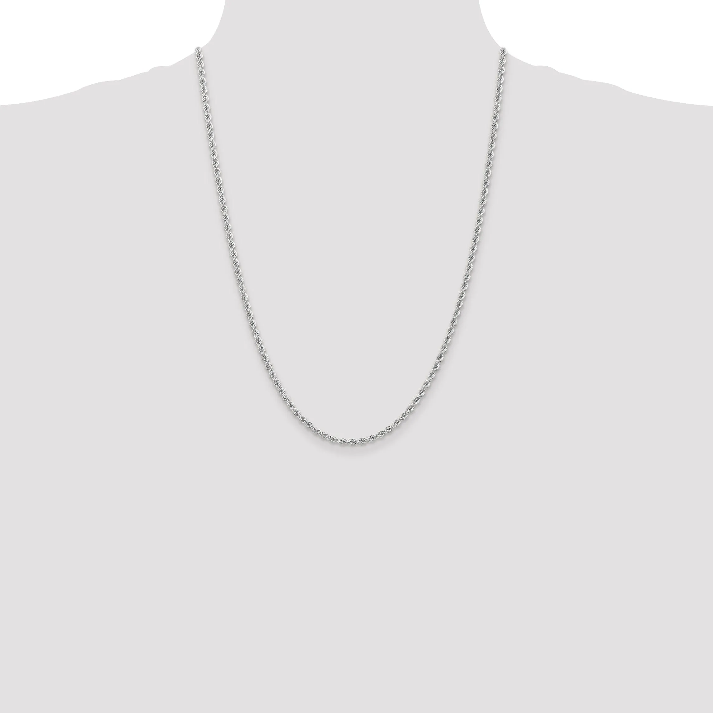 14K White Gold 2.75mm Handmade Rope Chain