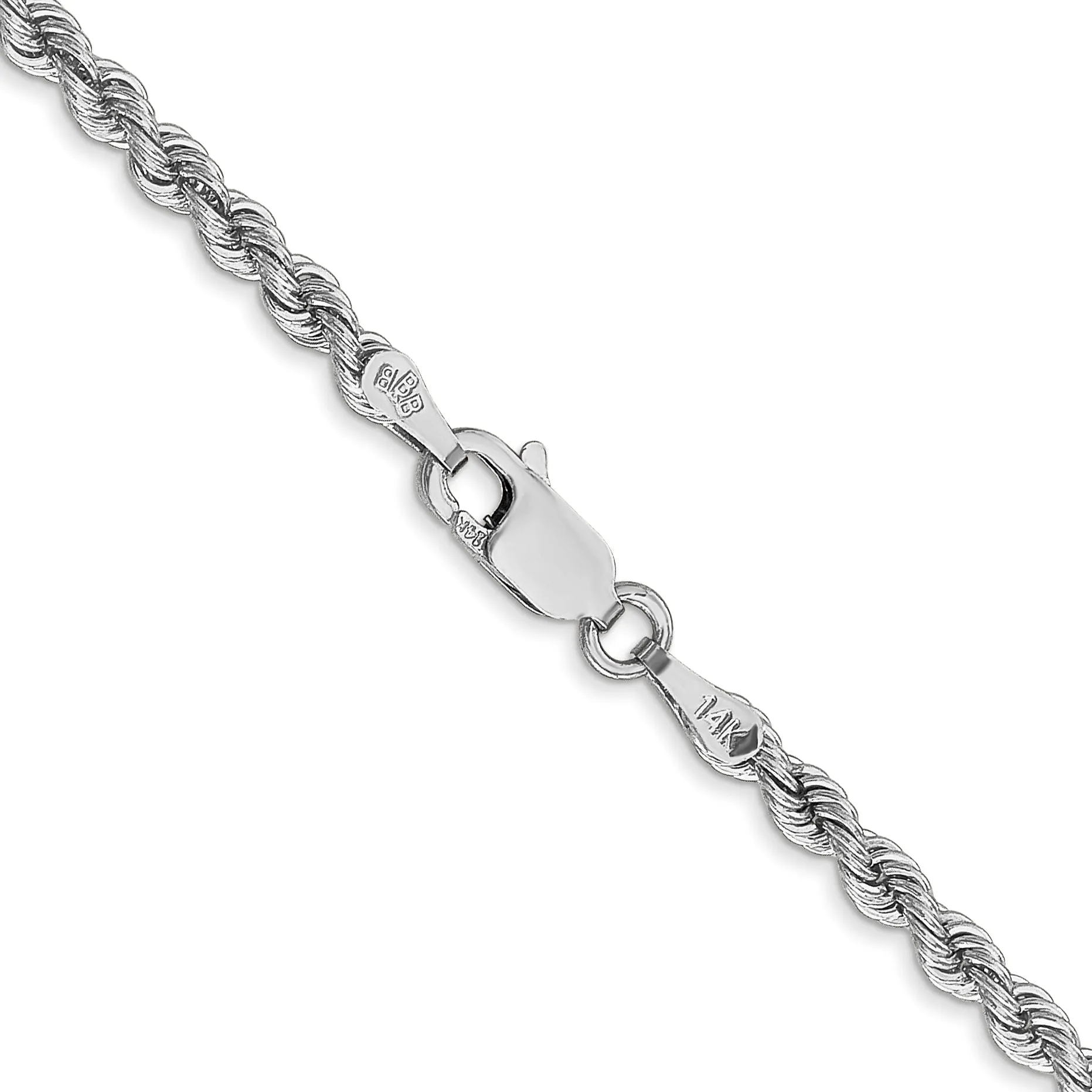 14K White Gold 2.75mm Handmade Rope Chain