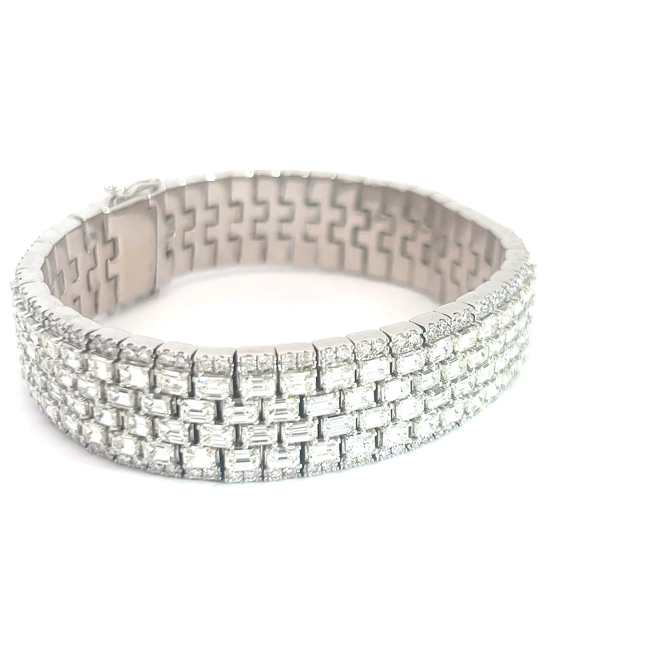 14k White Gold 30ct H VS2 Emerald Cut/ 2.60ct F VS2 Round Diamond Bracelet 1.5mm Wide 81.2 gram 7 1/2 Long