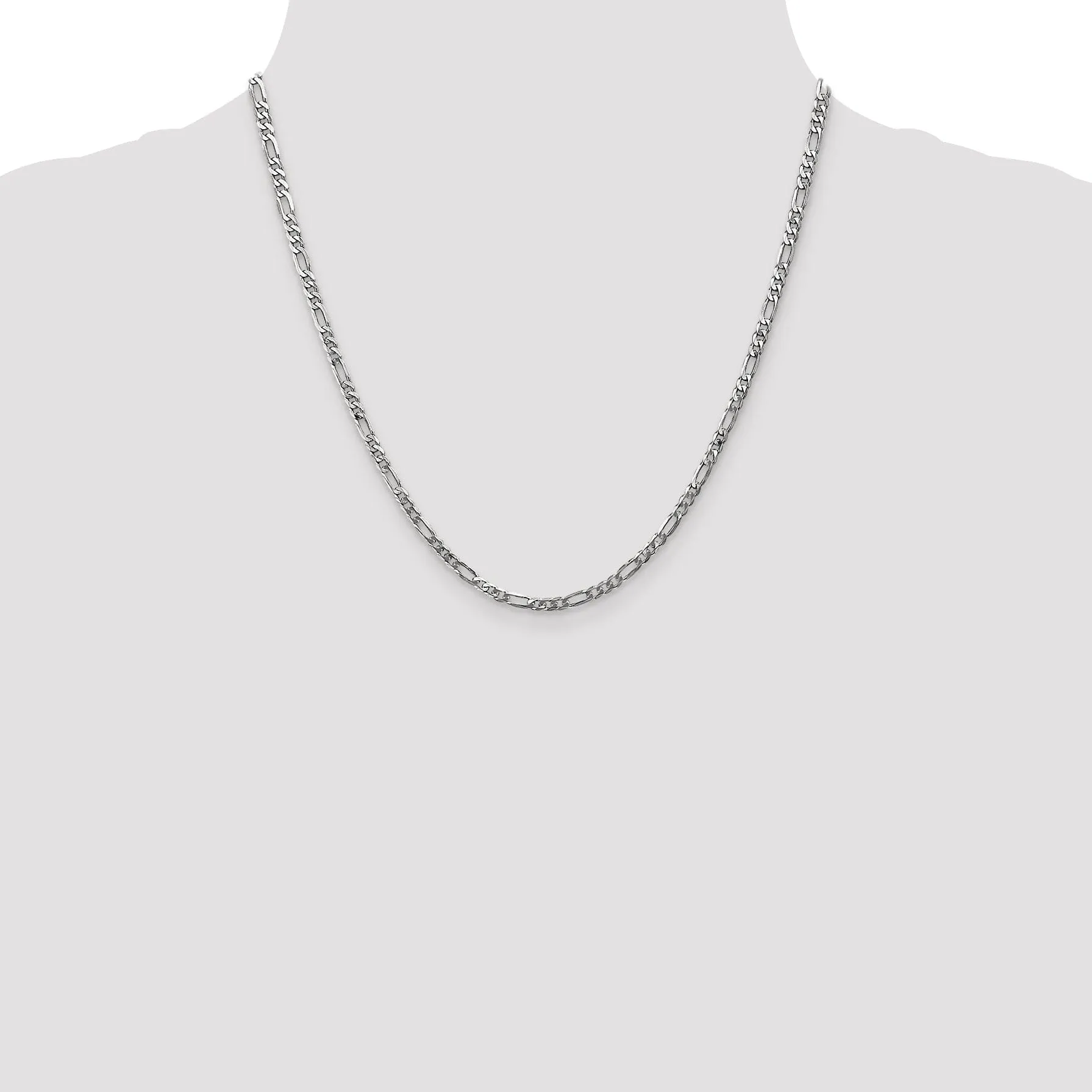 14k White Gold 3.0mm Flat Figaro Chain