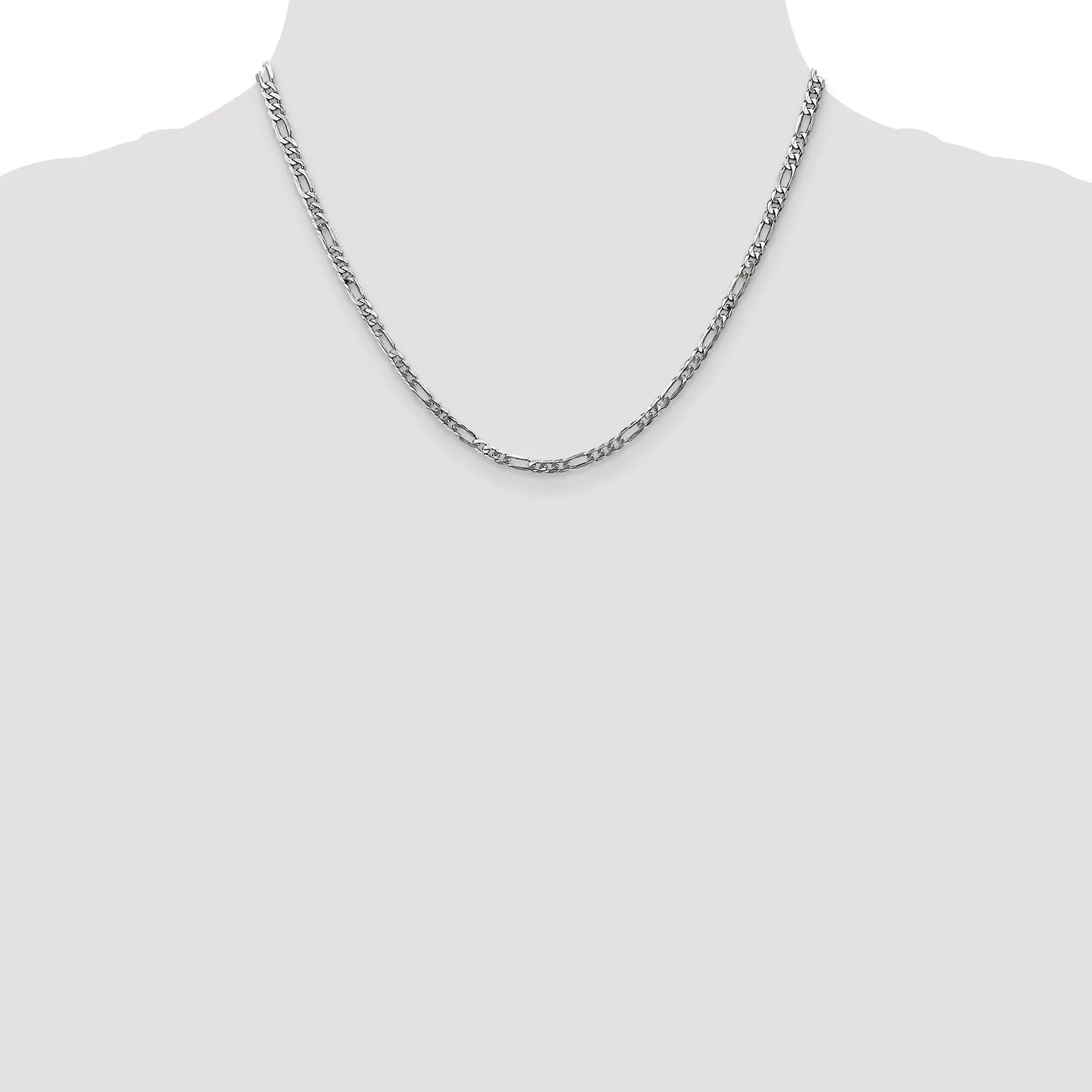 14k White Gold 3.0mm Flat Figaro Chain