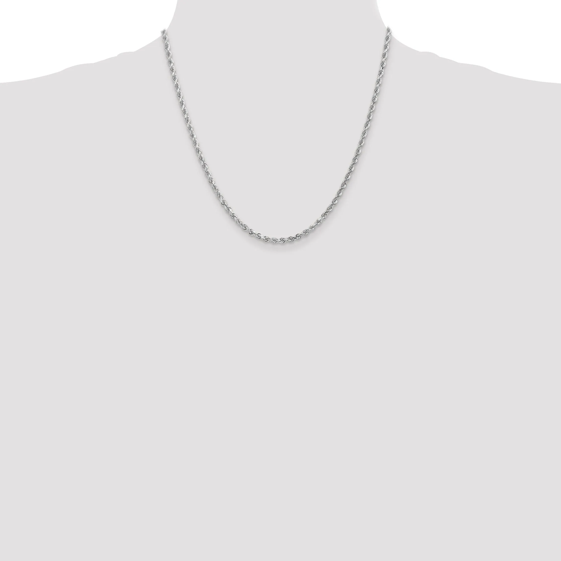 14k White Gold 3.10mm Diamond Cut Rope Chain