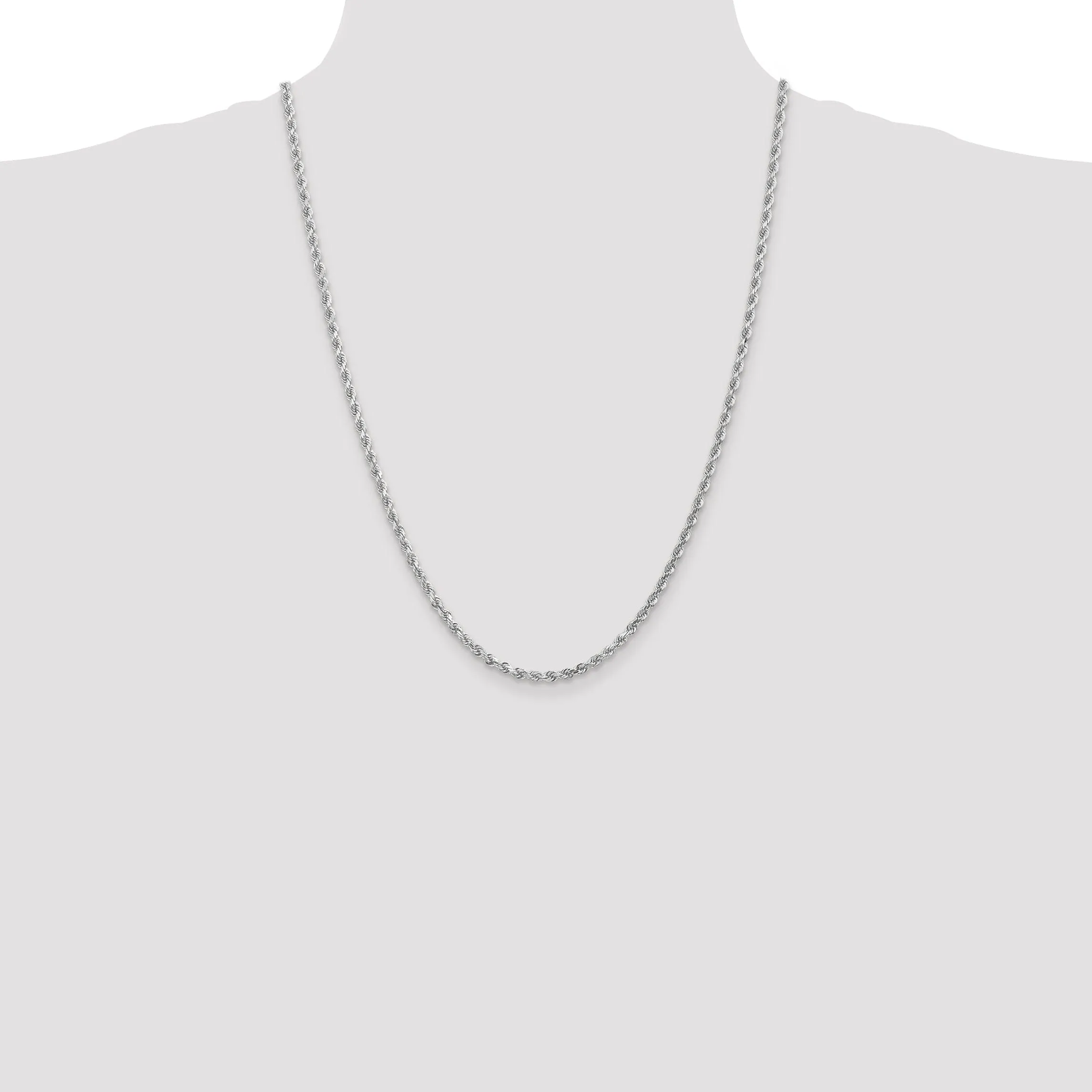 14k White Gold 3.10mm Diamond Cut Rope Chain