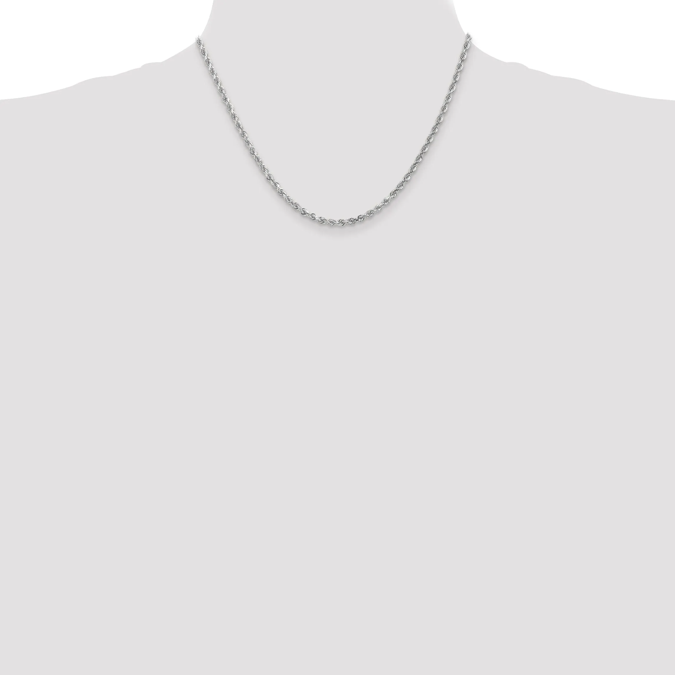 14k White Gold 3.10mm Diamond Cut Rope Chain