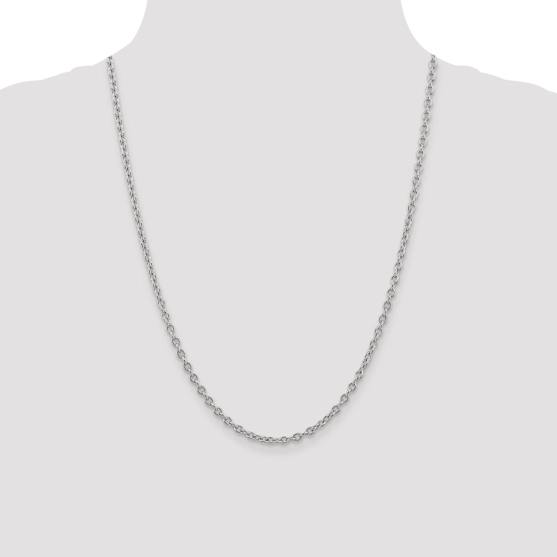 14k White Gold 3.20mm Round Link Cable Chain