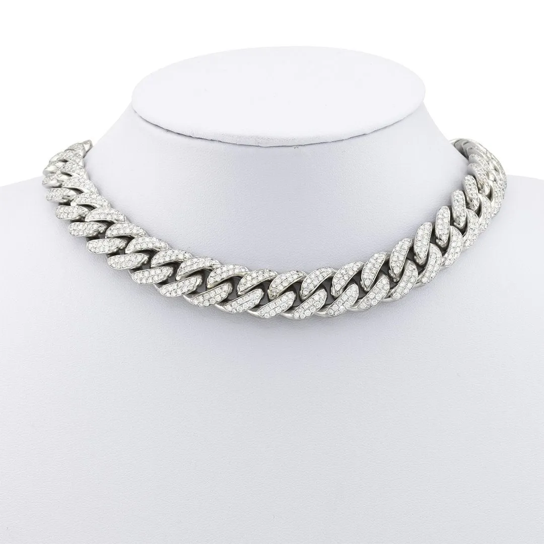 14k White Gold Diamond Cuban Link Chain 14.5 mm 21.11 Ctw