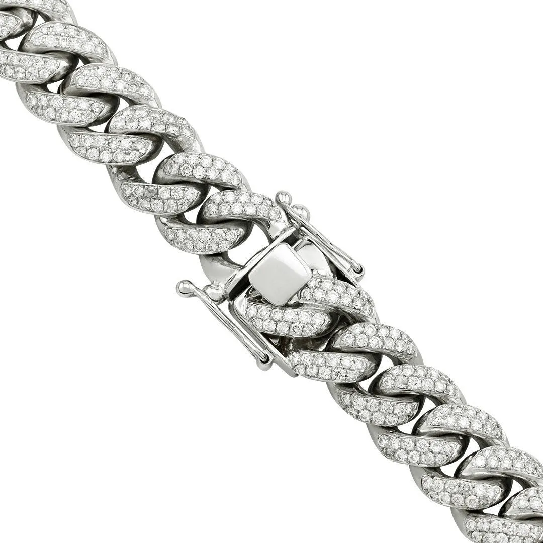 14k White Gold Diamond Cuban Link Chain 14.5 mm 21.11 Ctw