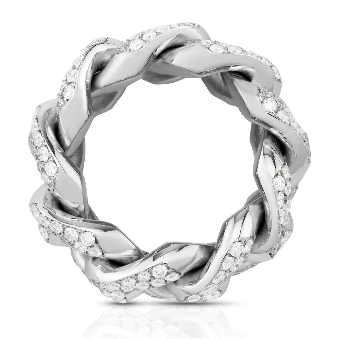 14k White Gold Diamond Cuban Link Ring 5 Ctw