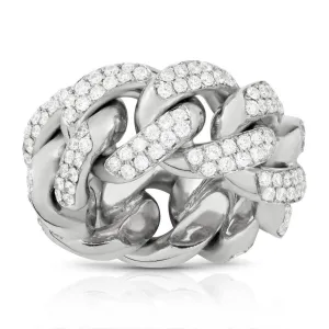 14k White Gold Diamond Cuban Link Ring 5 Ctw