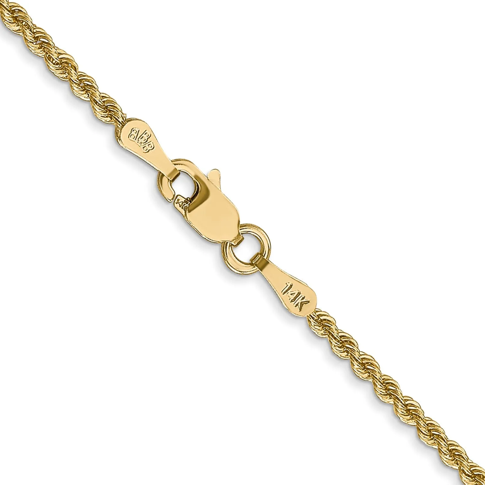 14k Yellow Gold 2.00mm Handmade Rope Chain