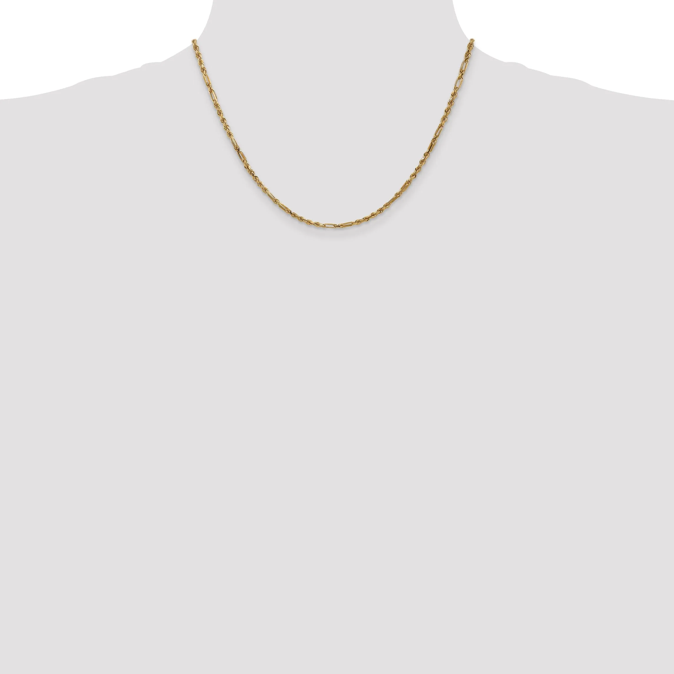 14k Yellow Gold 2.50mm D.C Milano Rope Chain
