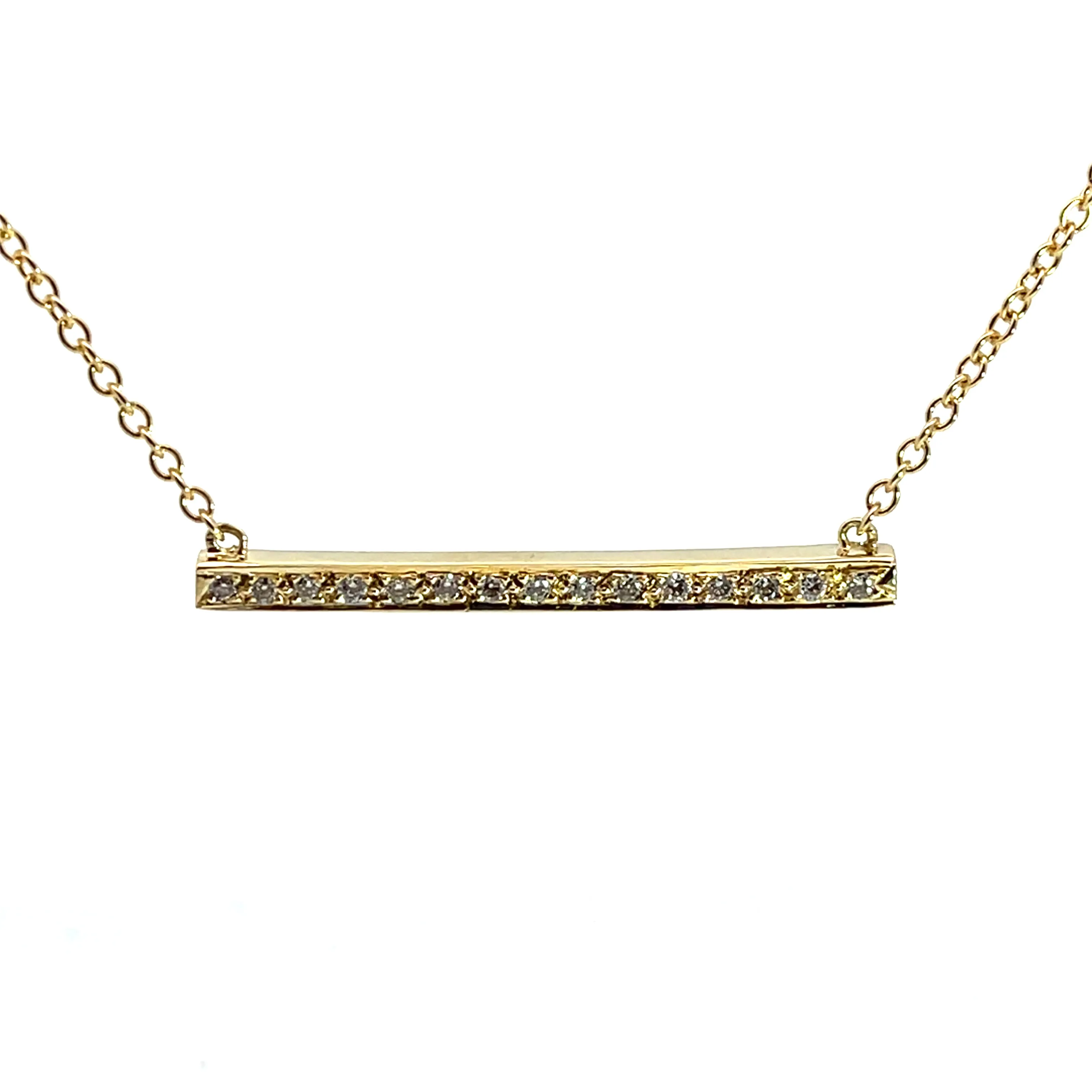 14K Yellow Gold .25ct G VS2 Round Diamond Bar Necklace 5.5 grams