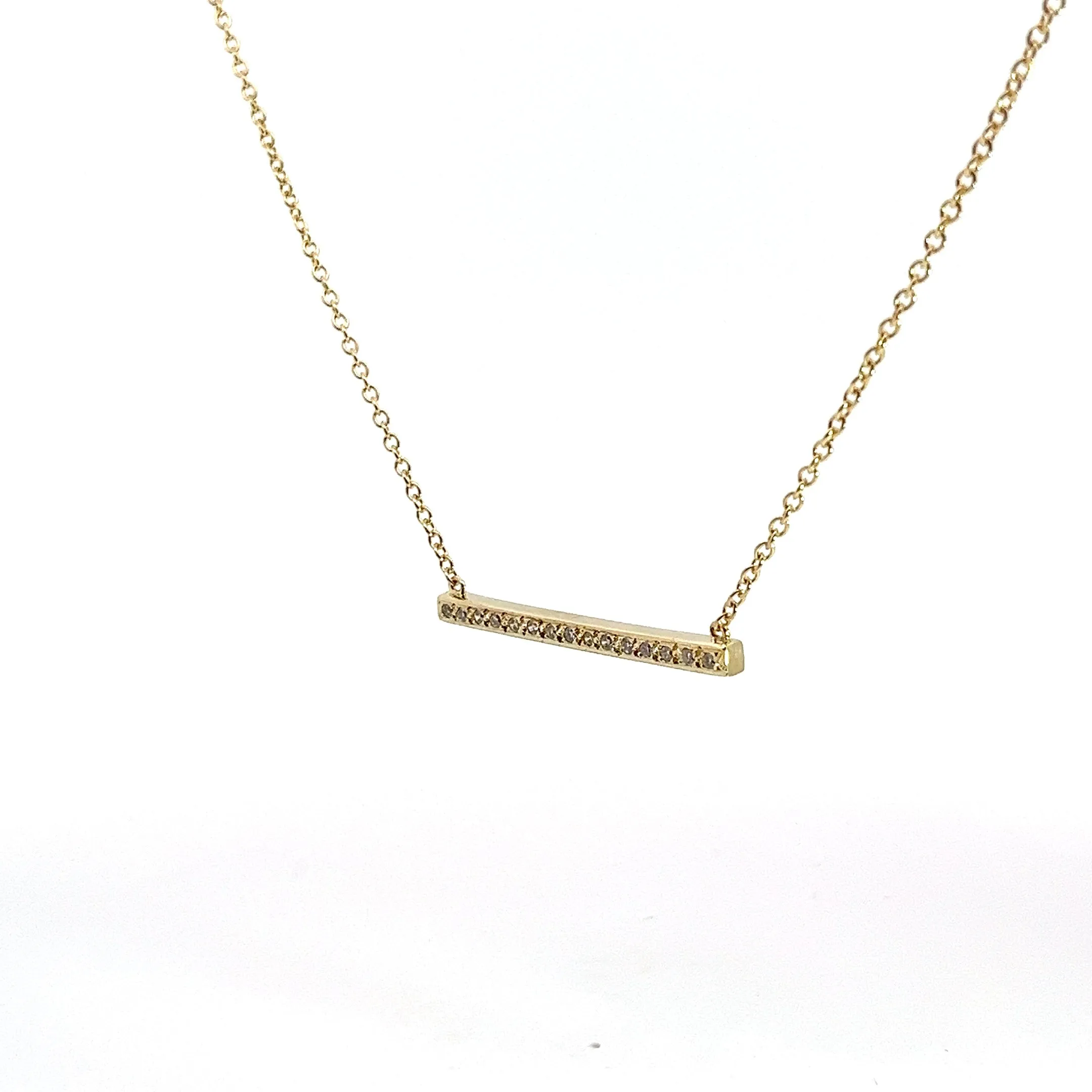 14K Yellow Gold .25ct G VS2 Round Diamond Bar Necklace 5.5 grams