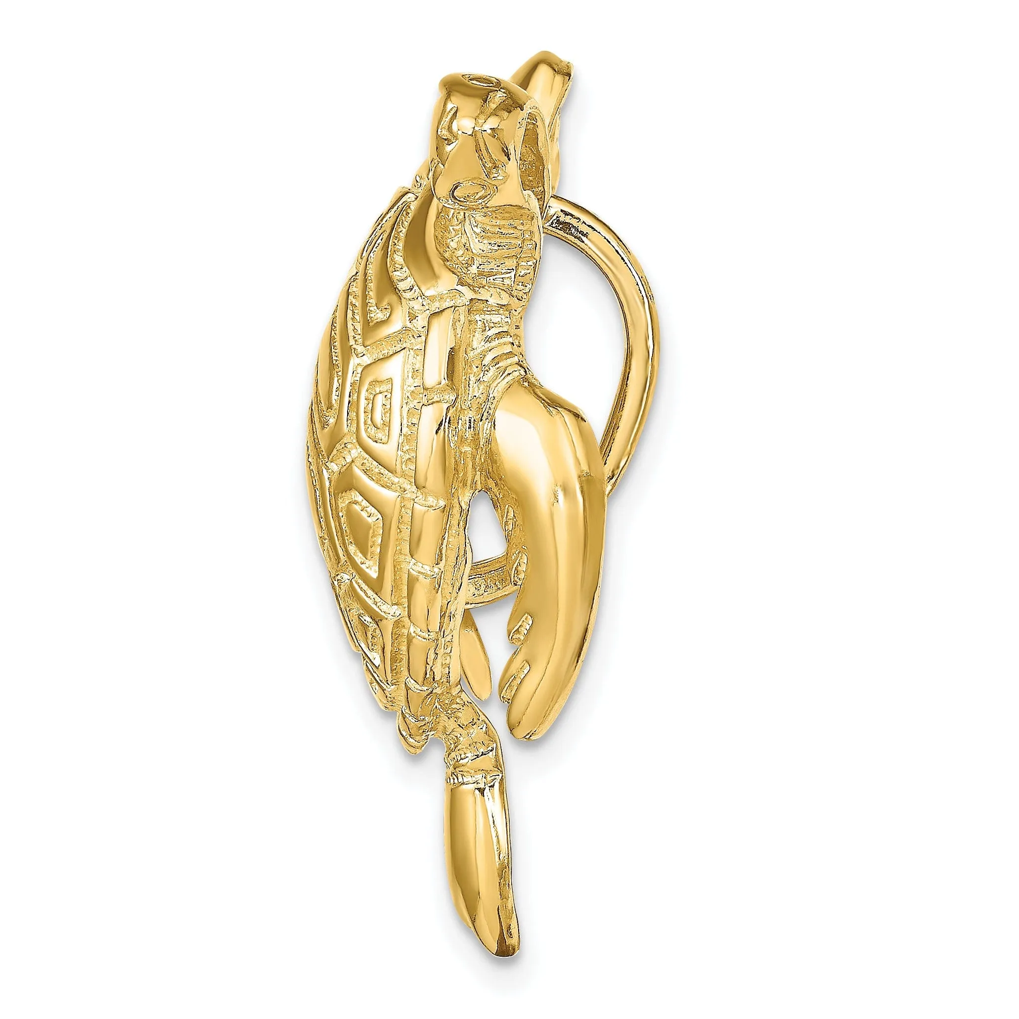 14k Yellow Gold Solid Textured and Polished Finish Turtle Slide. Fits up to 8mm Omega or 10mm Fancy Omega.