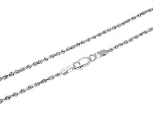 1.5MM SOLID 14K WHITE GOLD DIAMOND CUT ROPE CHAIN ANKLET 9"
