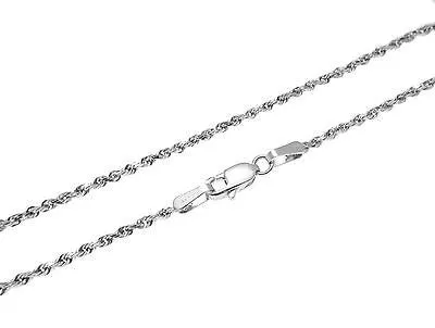 1.5MM SOLID 14K WHITE GOLD DIAMOND CUT ROPE CHAIN BRACELET 8"