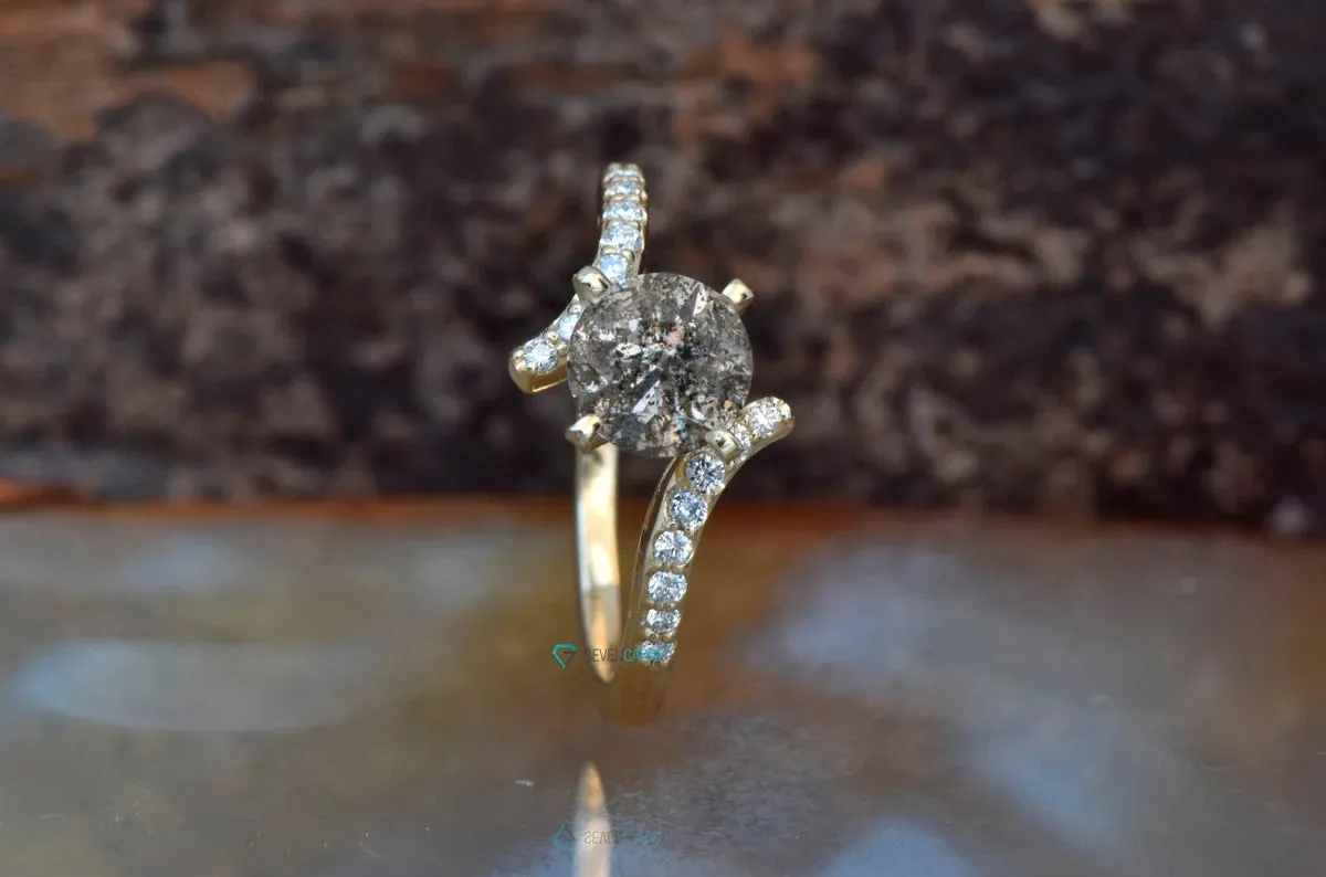 1.66 ct Salt and Pepper diamond engagement ring - 14k 18K Yellow Gold
