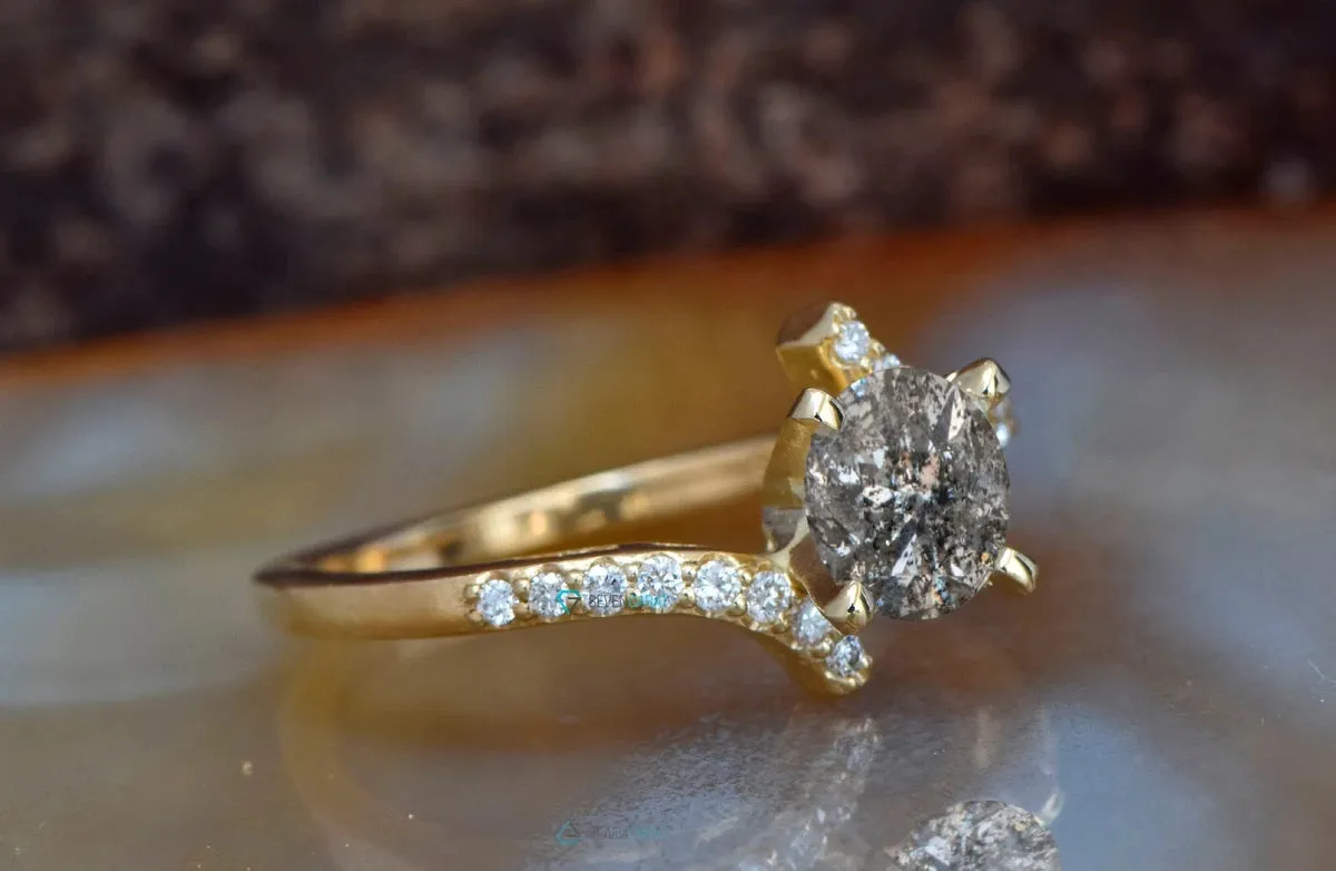 1.66 ct Salt and Pepper diamond engagement ring - 14k 18K Yellow Gold