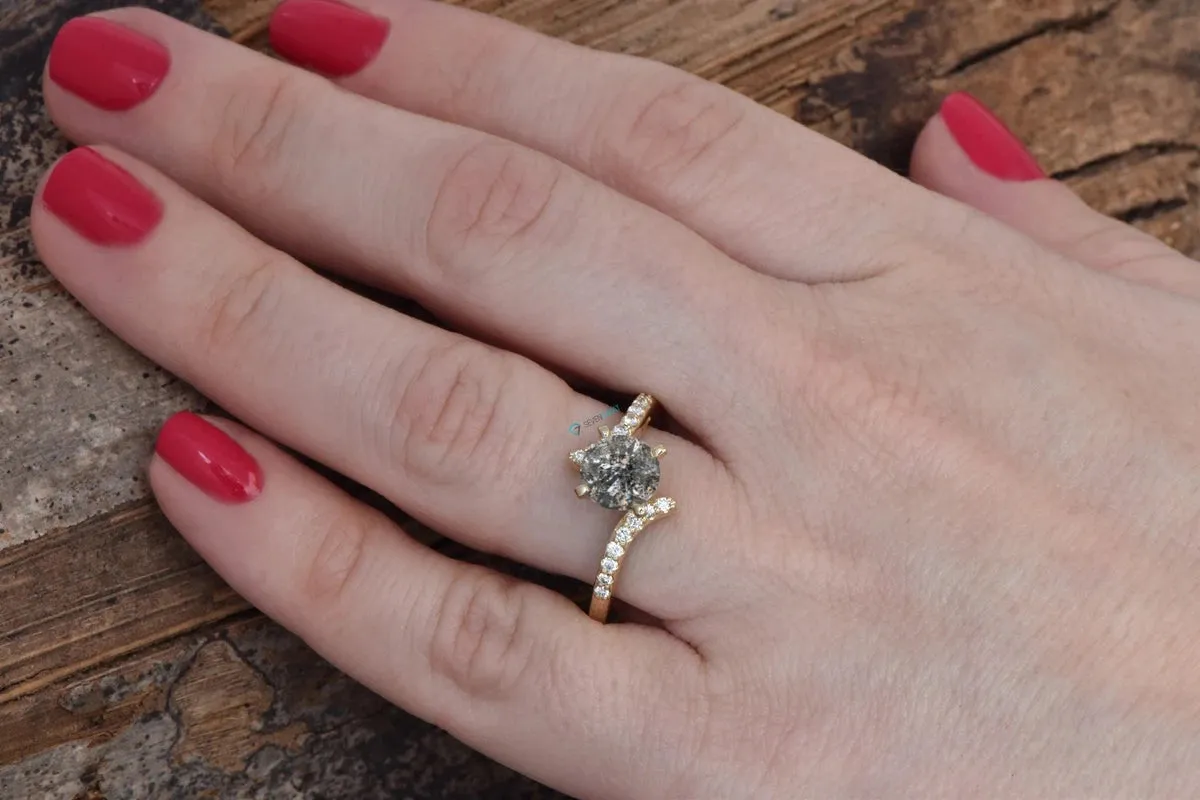 1.66 ct Salt and Pepper diamond engagement ring - 14k 18K Yellow Gold