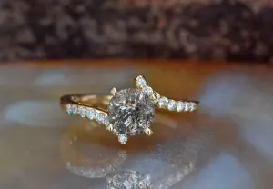 1.66 ct Salt and Pepper diamond engagement ring - 14k 18K Yellow Gold
