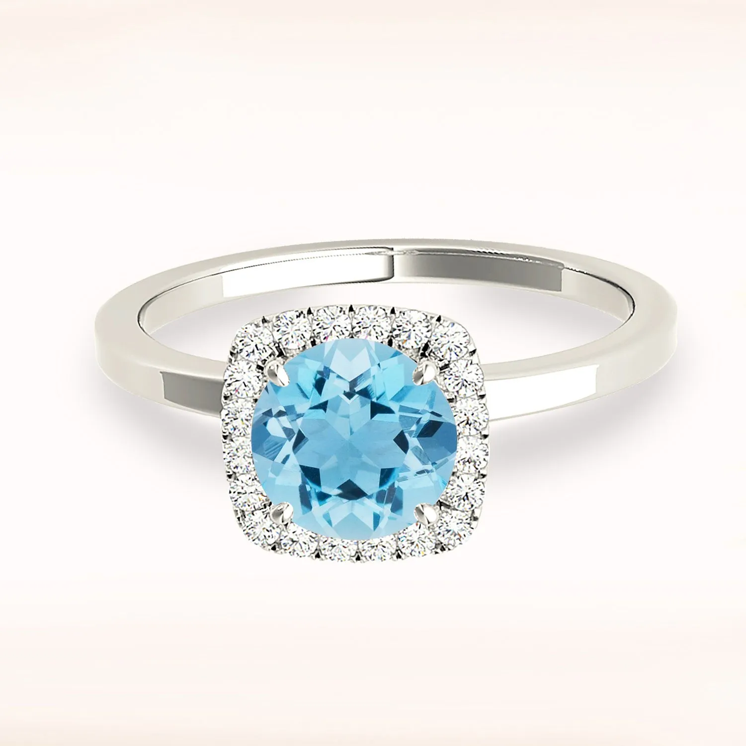 1.75 ct. Genuine Aquamarine Ring with Cushion Halo