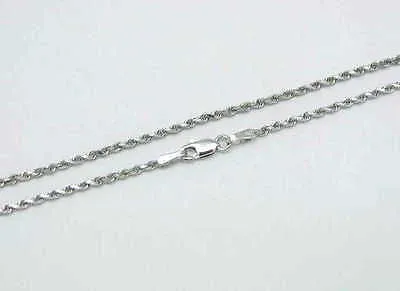 1.85MM SOLID 14K WHITE GOLD DIAMOND CUT ROPE CHAIN NECKLACE 16" 18" 20" 22" 24" 30"