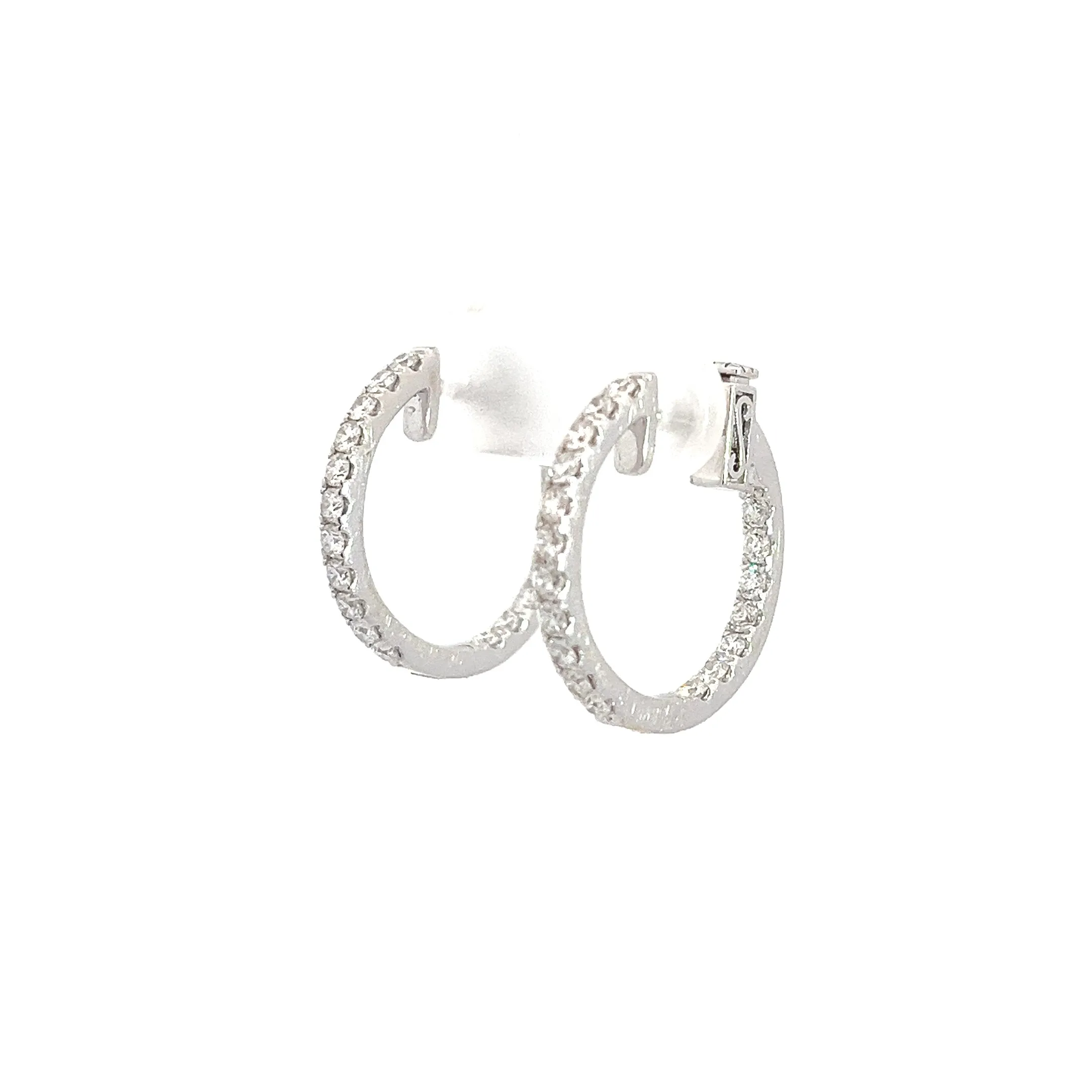 18k White Gold 1ct F VS2 Round  Inside/Out Diamond Hoops