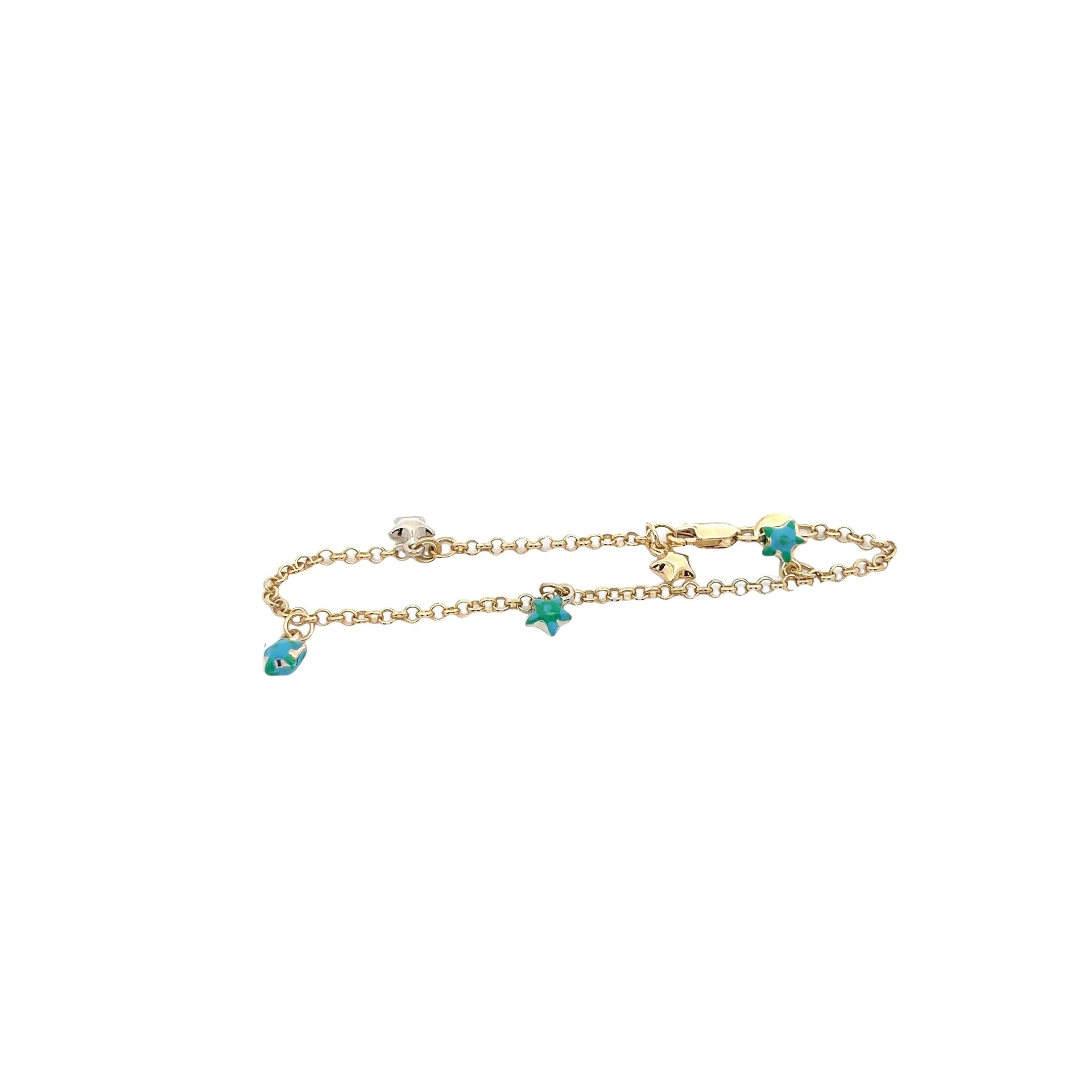 18K YELLOW GOLD 2.80 GRAM BLUE ENAMEL STAR BABY GIRL BRACELET