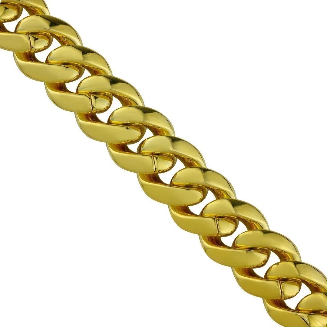 18k Yellow Gold Plated Sterling Silver Cubic Zirconia Stones Cuban Link Chain 28 inches Inches 13 mm