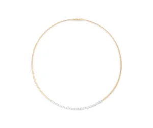 18K Yellow Gold Single Strand Coil Collar With Diamond Bar