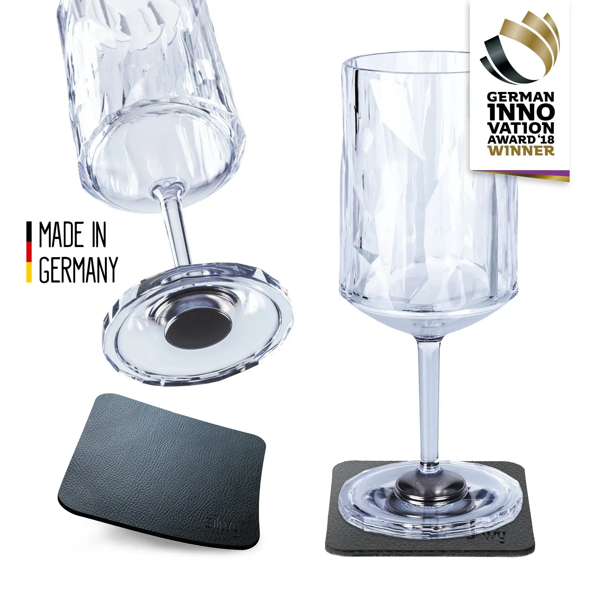 2 x Magnetic Plastic Glass Wine 200ml By Silwy