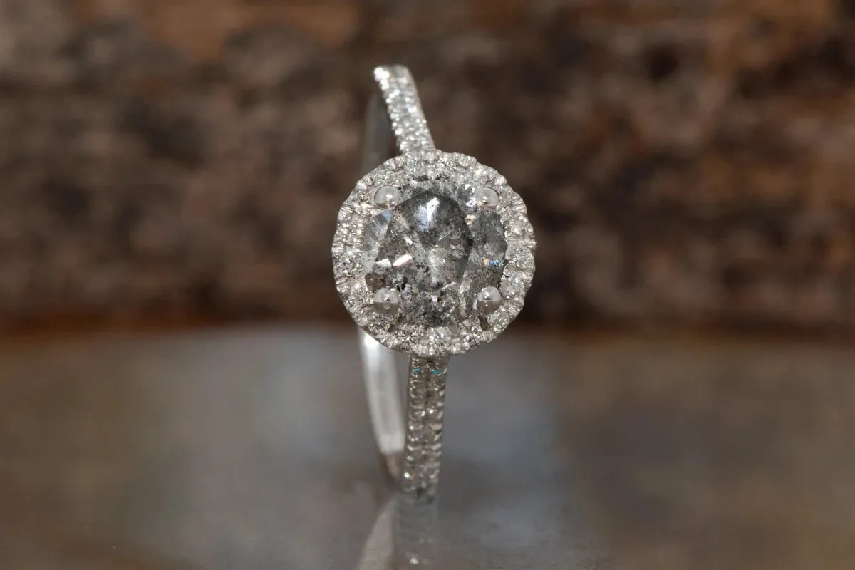 2.36 ct salt and pepper alternative diamond engagement ring - 14k 18K White Gold