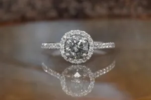 2.36 ct salt and pepper alternative diamond engagement ring - 14k 18K White Gold