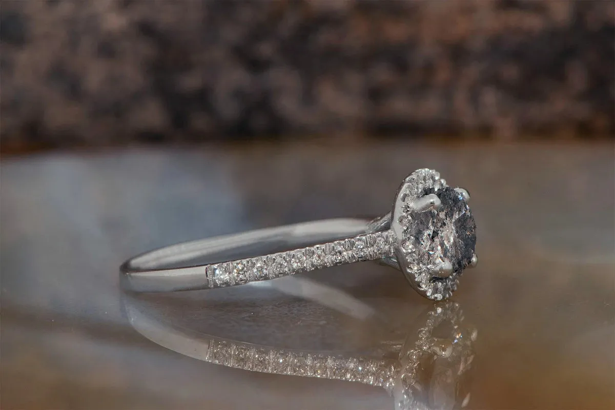 2.36 ct salt and pepper alternative diamond engagement ring - 14k 18K White Gold