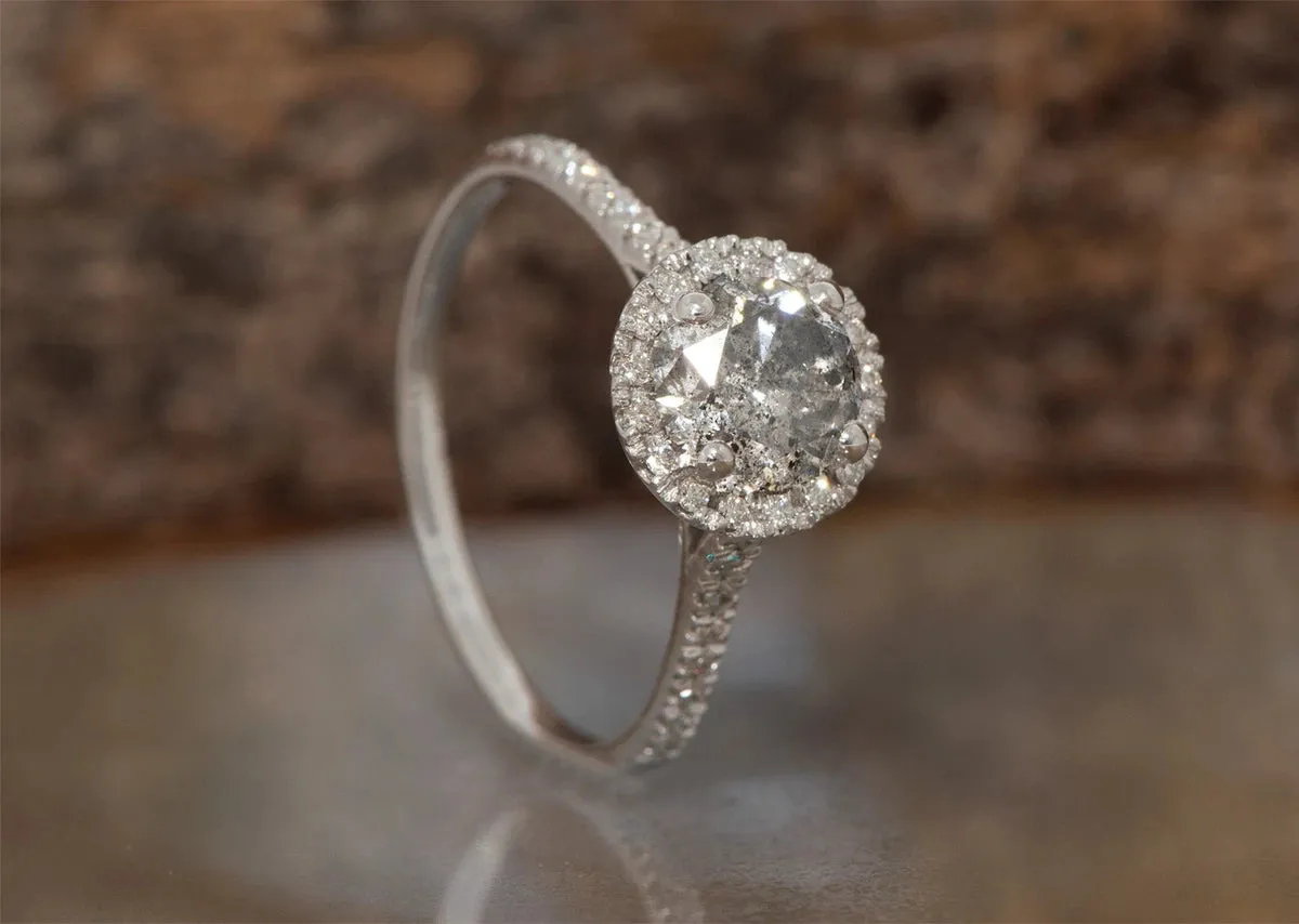 2.36 ct salt and pepper alternative diamond engagement ring - 14k 18K White Gold