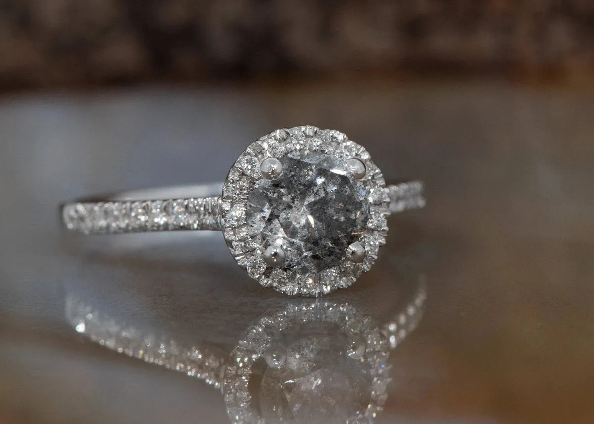 2.36 ct salt and pepper alternative diamond engagement ring - 14k 18K White Gold