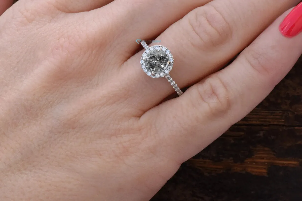 2.36 ct salt and pepper alternative diamond engagement ring - 14k 18K White Gold