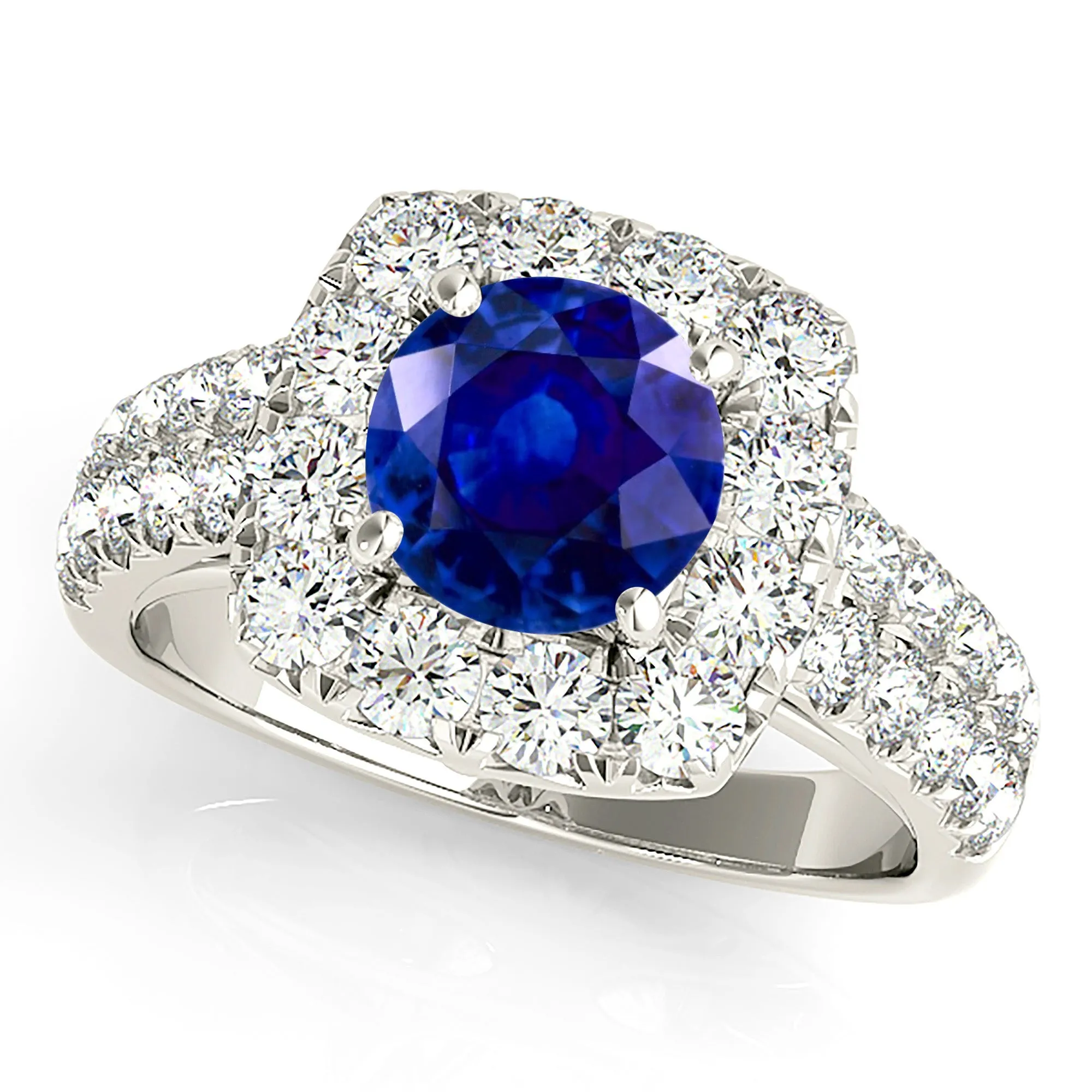 2.40 ct. Genuine Blue Sapphire Halo Ring