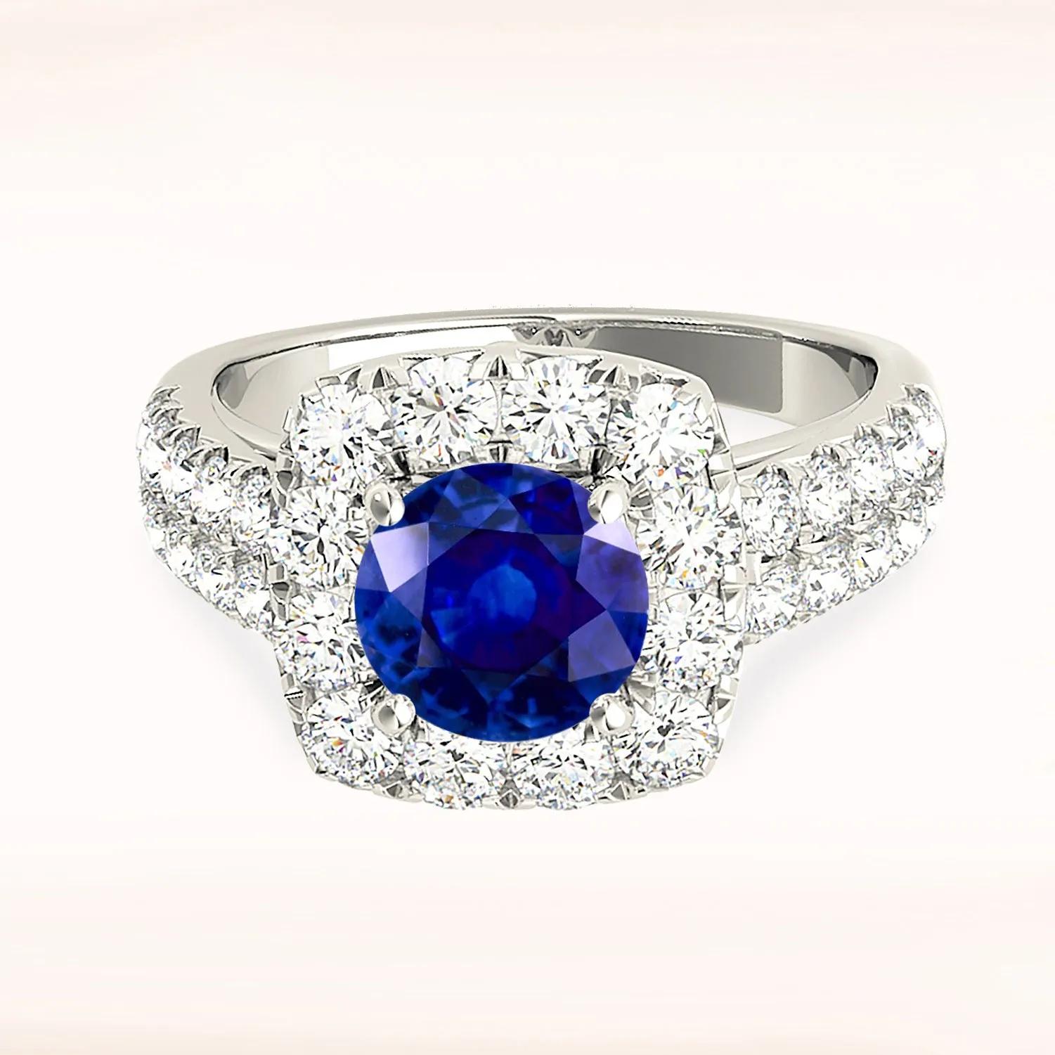 2.40 ct. Genuine Blue Sapphire Halo Ring