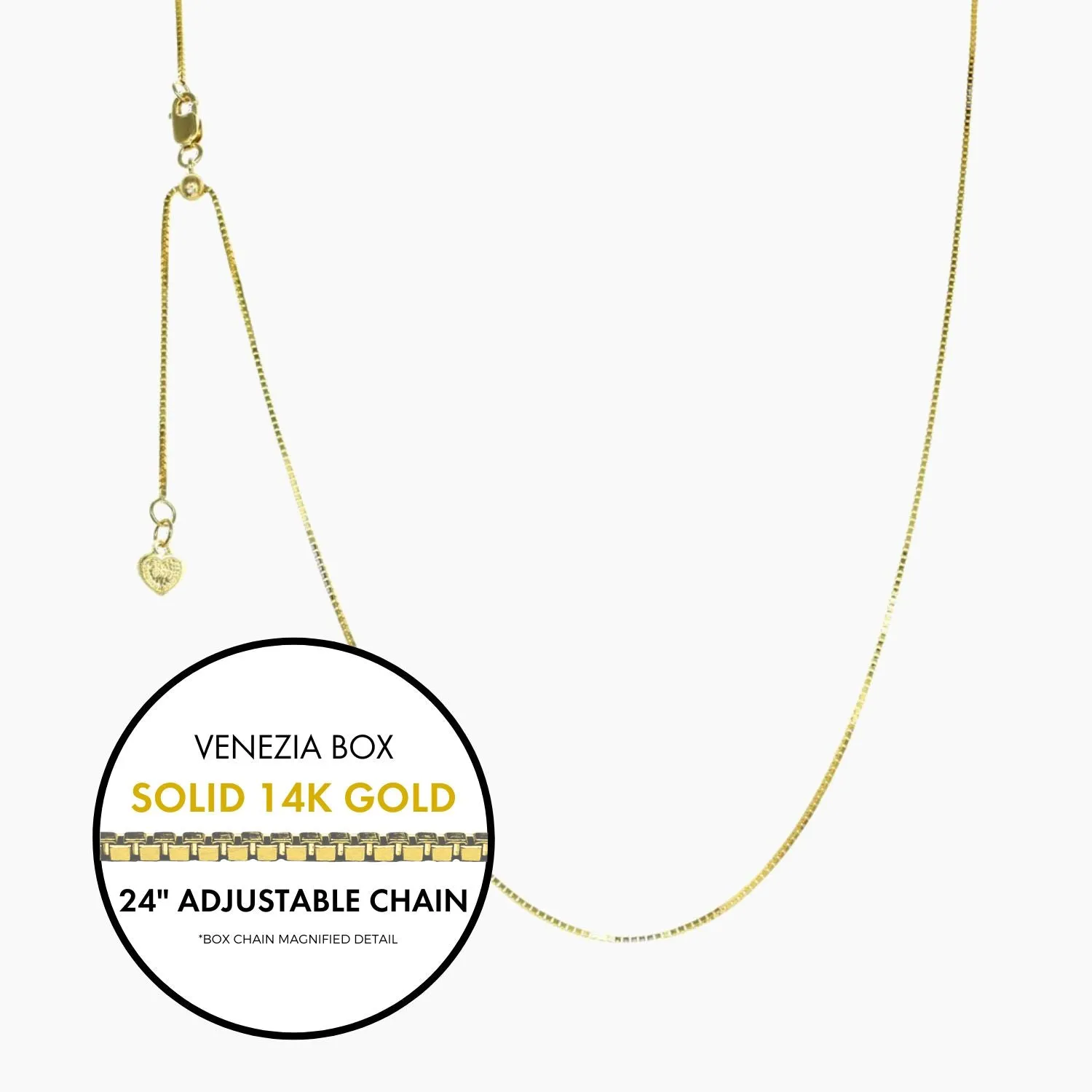 24" Solid 14K Gold Italian Venezia Box Adjustable Chain
