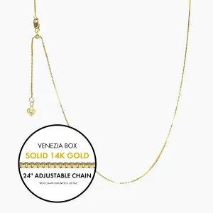 24" Solid 14K Gold Italian Venezia Box Adjustable Chain