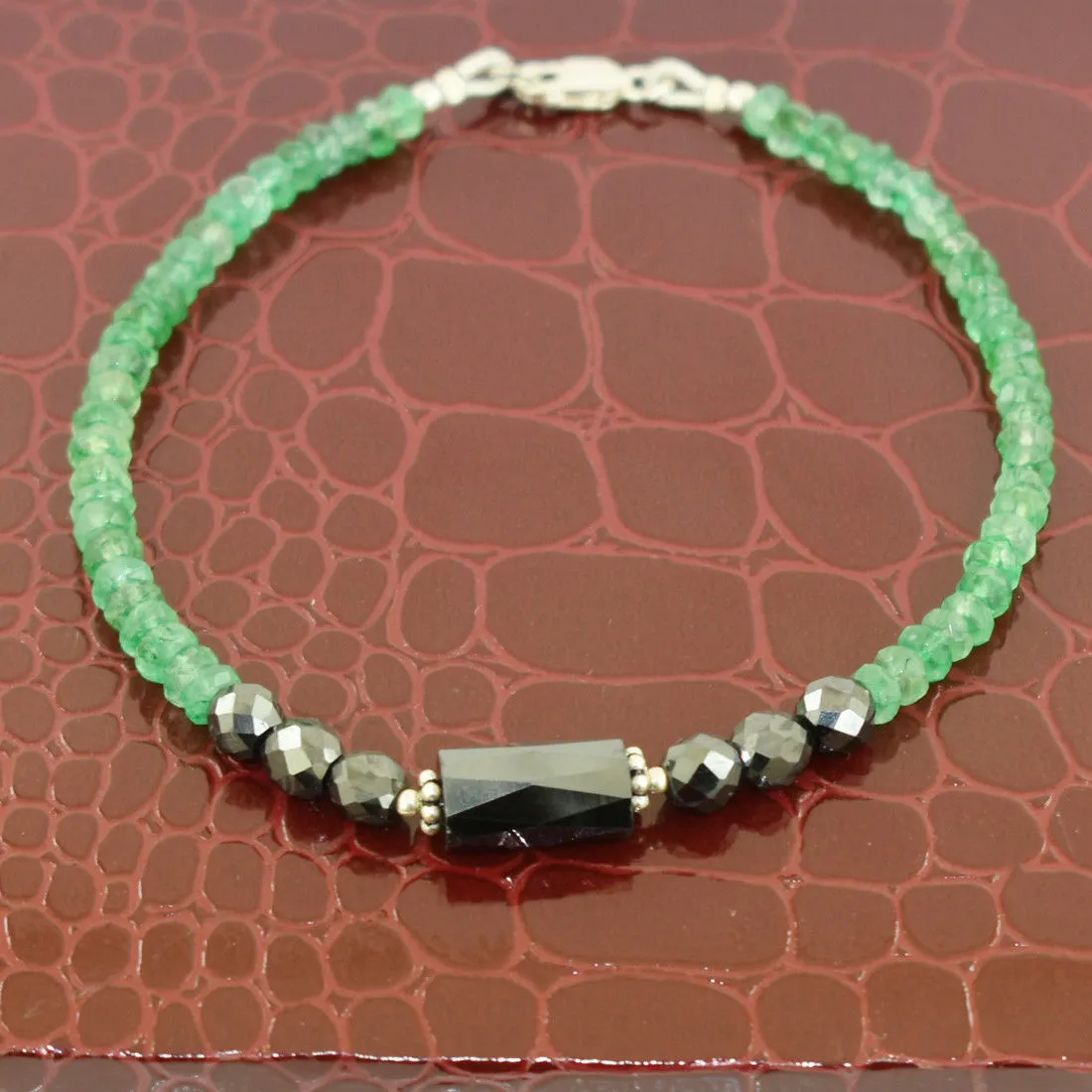 25 Ct Black Diamond & Emerald Gemstone Sterling Silver Bracelet Great Sparkle!