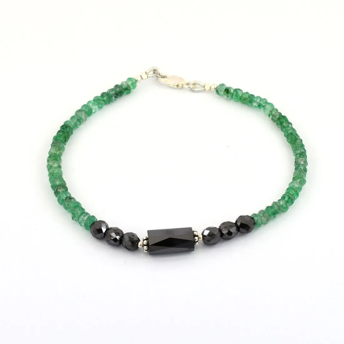 25 Ct Black Diamond & Emerald Gemstone Sterling Silver Bracelet Great Sparkle!