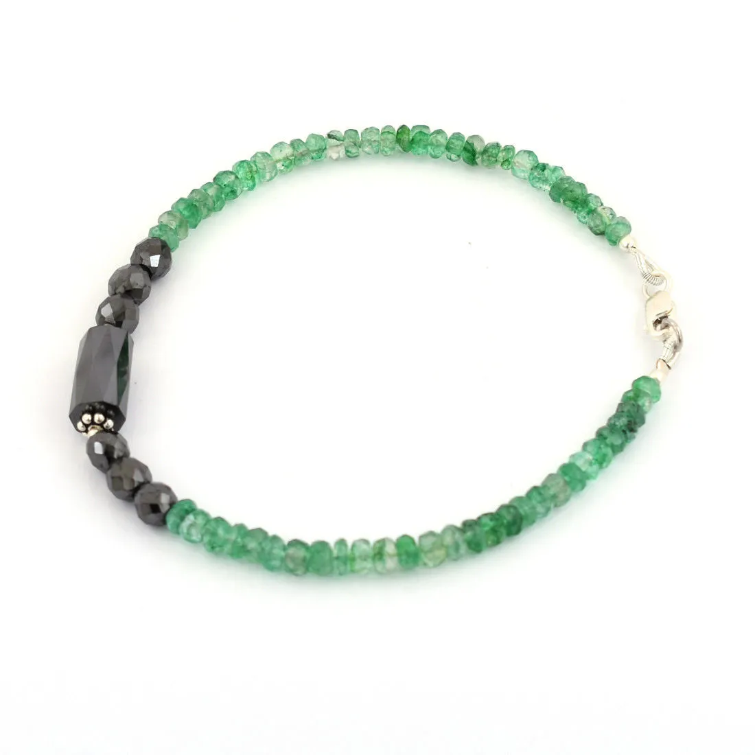 25 Ct Black Diamond & Emerald Gemstone Sterling Silver Bracelet Great Sparkle!