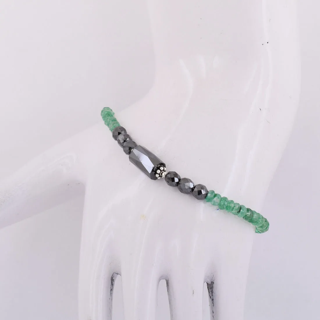 25 Ct Black Diamond & Emerald Gemstone Sterling Silver Bracelet Great Sparkle!